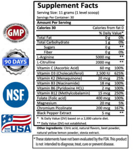 Medinox nutrition label