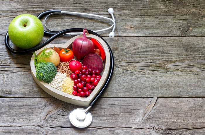 stethoscope with healthy foods
